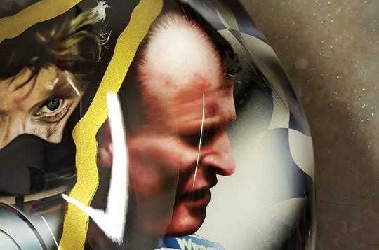 Painting of a tiger running in the snow